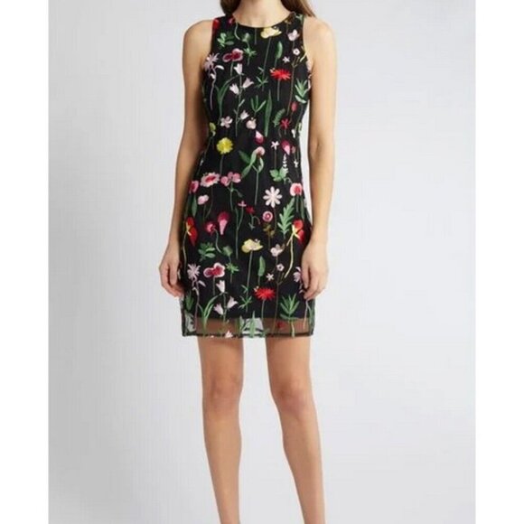 Sam Edelman Black Multi Floral Embroidered Sleeveless Sheath Dress - Picture 1 of 3
